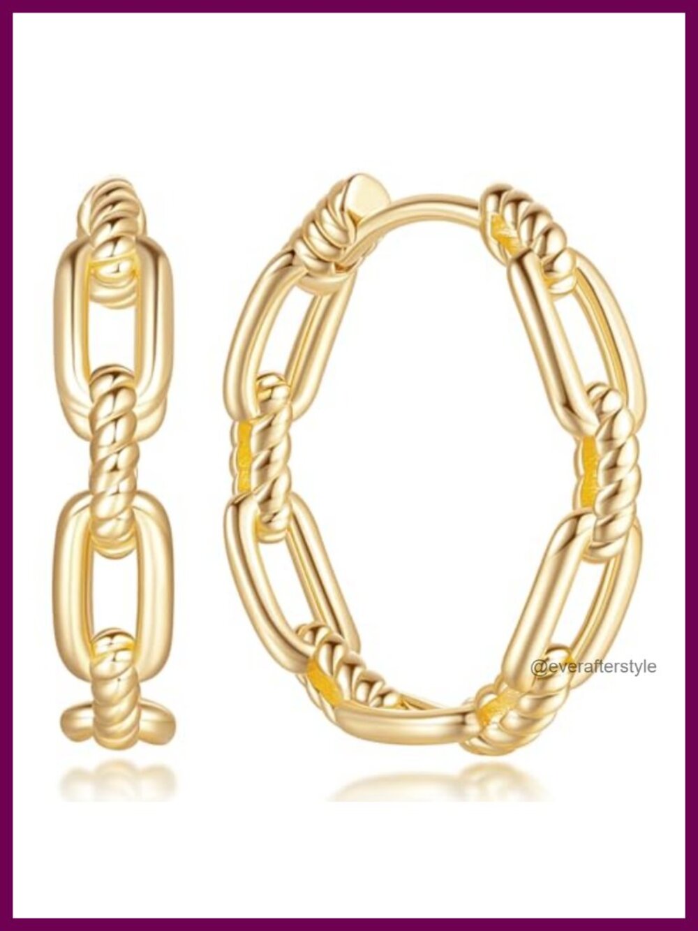 14k Gold Plated Hoop Earrings for Women Cable Chain Hinge Snap Back